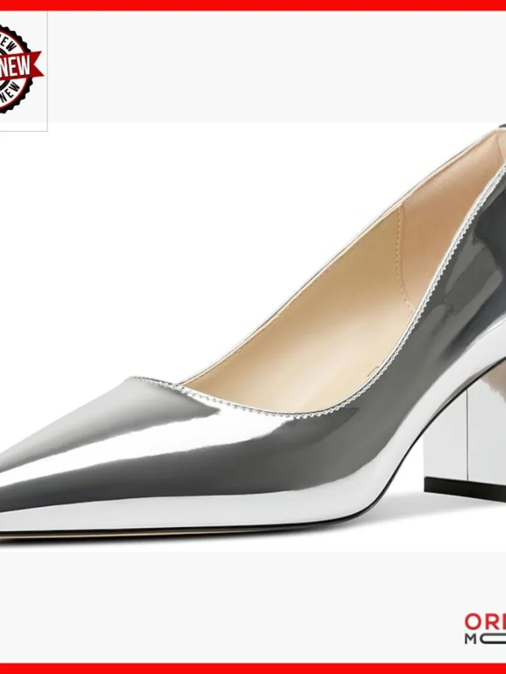 Mid Chunky Block Heel Pointed Toe Pumps Patent Leather Slip On Dress Shoes
